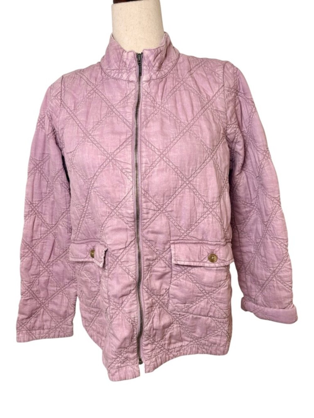 J. Jill Purple Lavender Quilted Cotton Zip Front Oversized Jacket Size XS